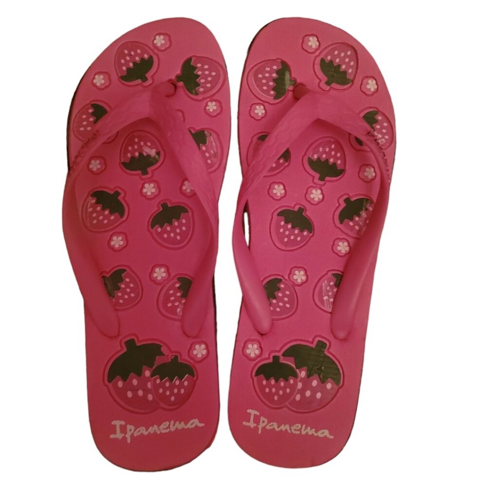 Pink and Green Flip Flops with Strawberries and Floral Design